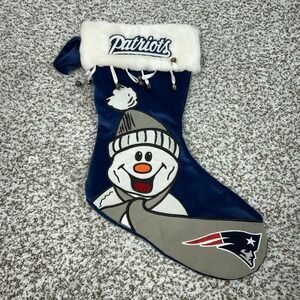New England Patriots Christmas Stocking Snowman Navy NFL Football Holiday Bells